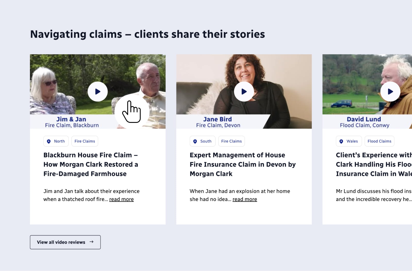 Client video testimonial feed block inspired by site user feedback