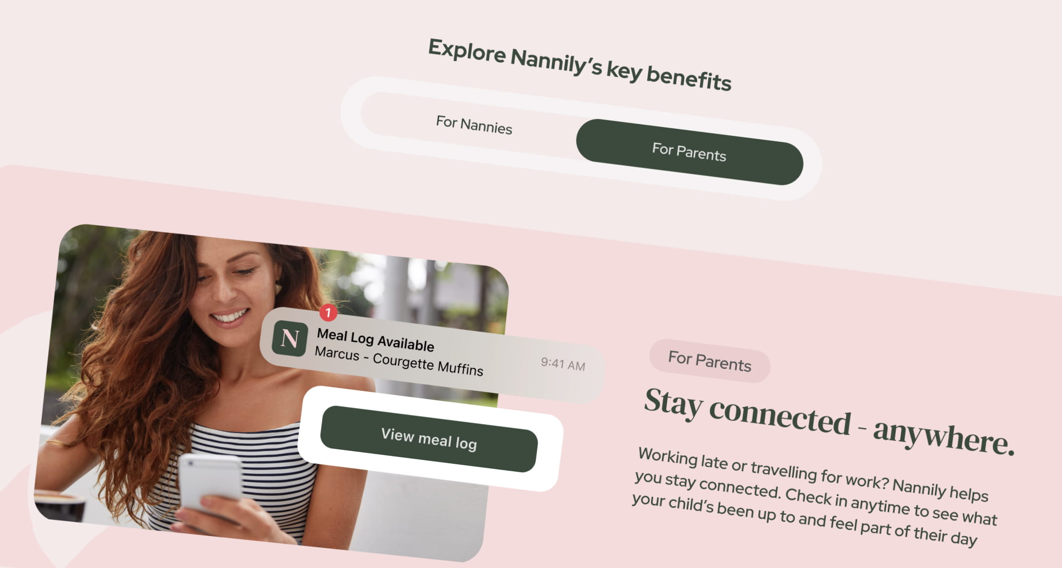 A soft aesthetic design brochure site, created to share information effectively about a new app for Nannies.